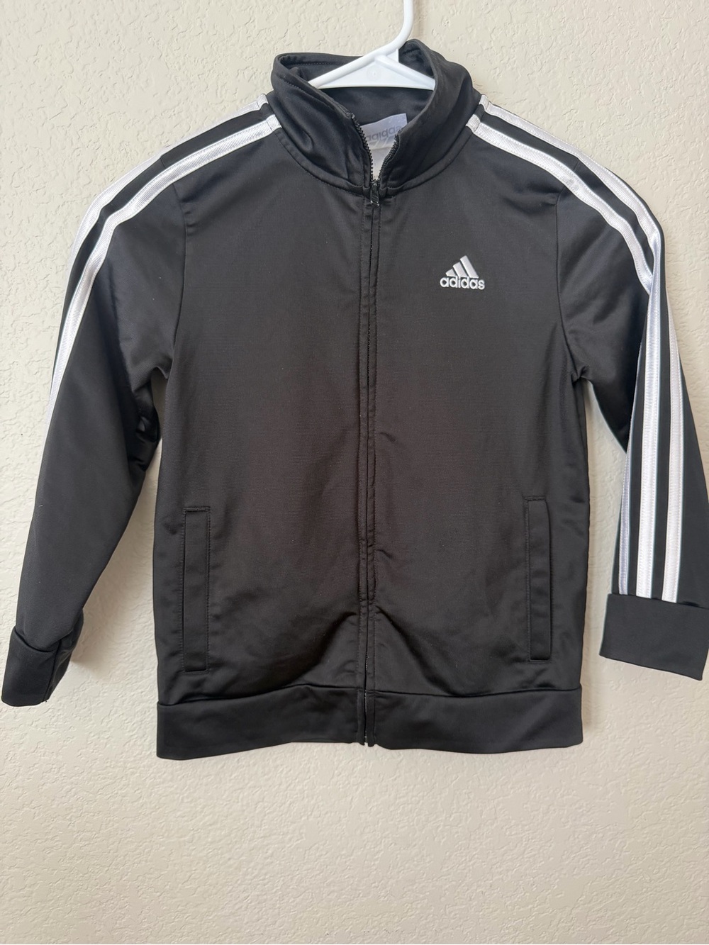 Adidas Kids Size 6 Black White 3-Stripe Full Zip Track Jacket - Picture 1 of 3